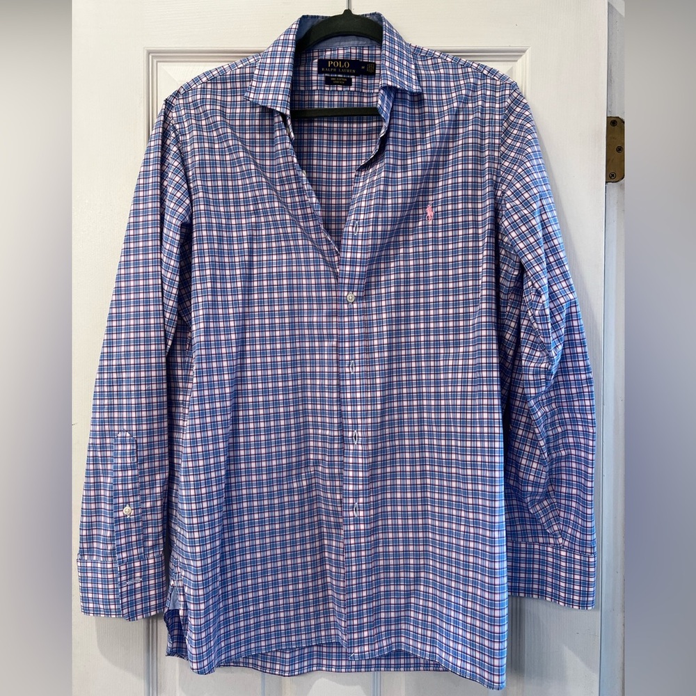 Polo by Ralph Lauren Blue and Pink Casual Button Down Shirt